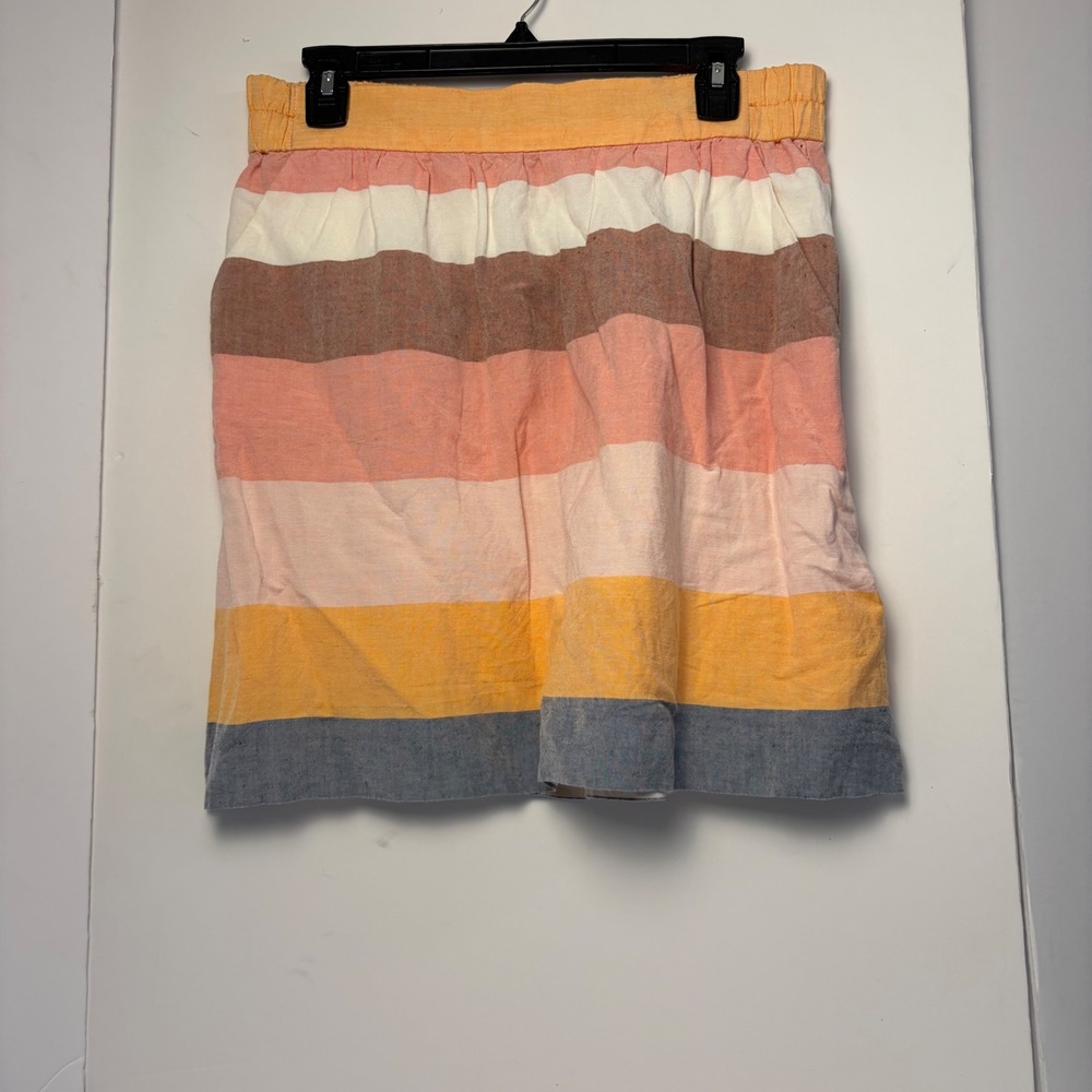 Loft Womens Medium Linen Blend Striped Elastic Waist Mini Skirt Multicolor